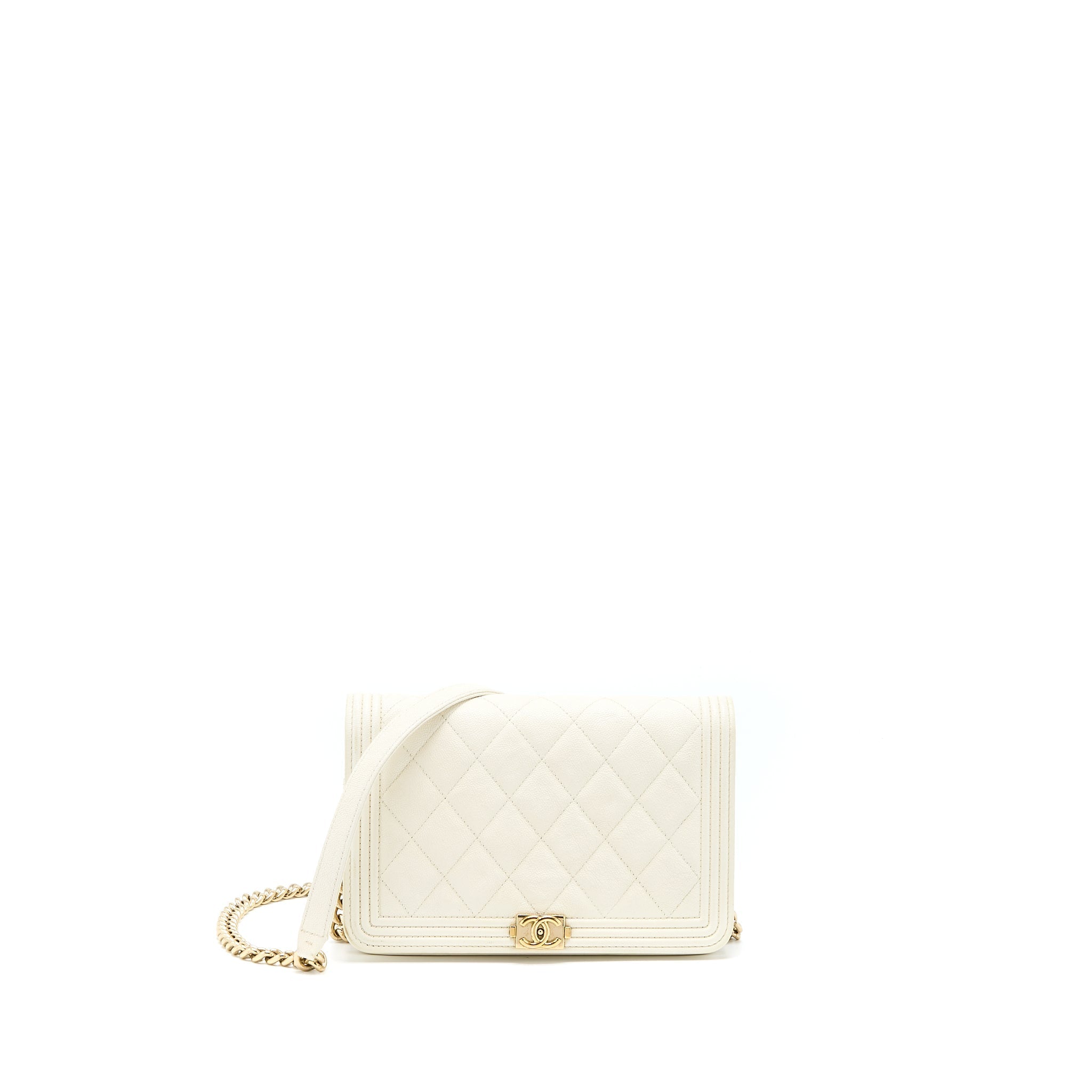 Chanel Boy Wallet On Chain Caviar White L