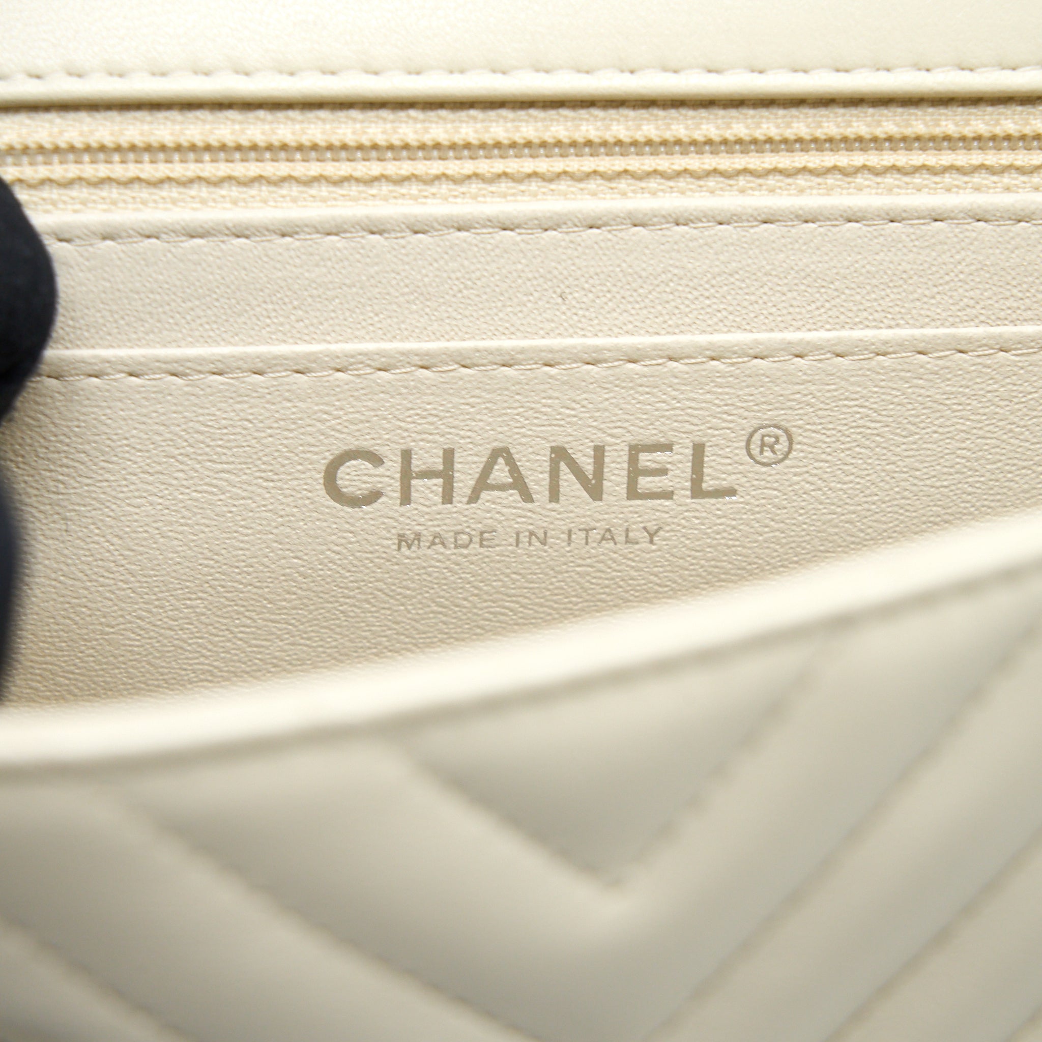 Chanel 21c Mini Square Flap Bag Chevron Lambskin Beige