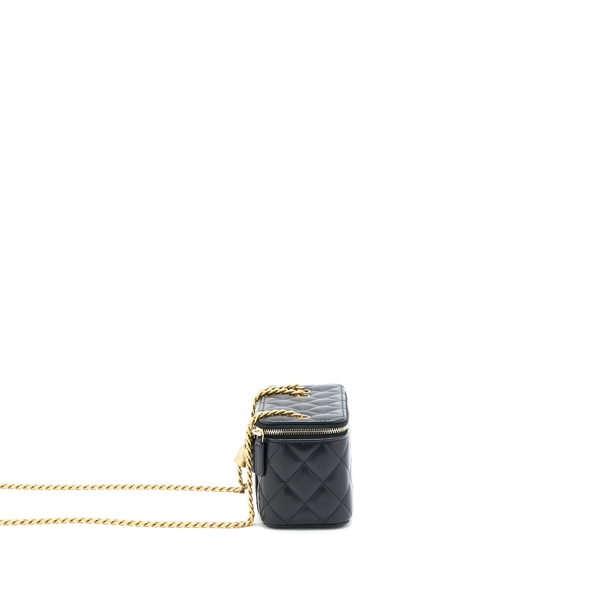 Chanel 22K Gold Pillar Adjustable Chain Long Vanity Lambskin Black