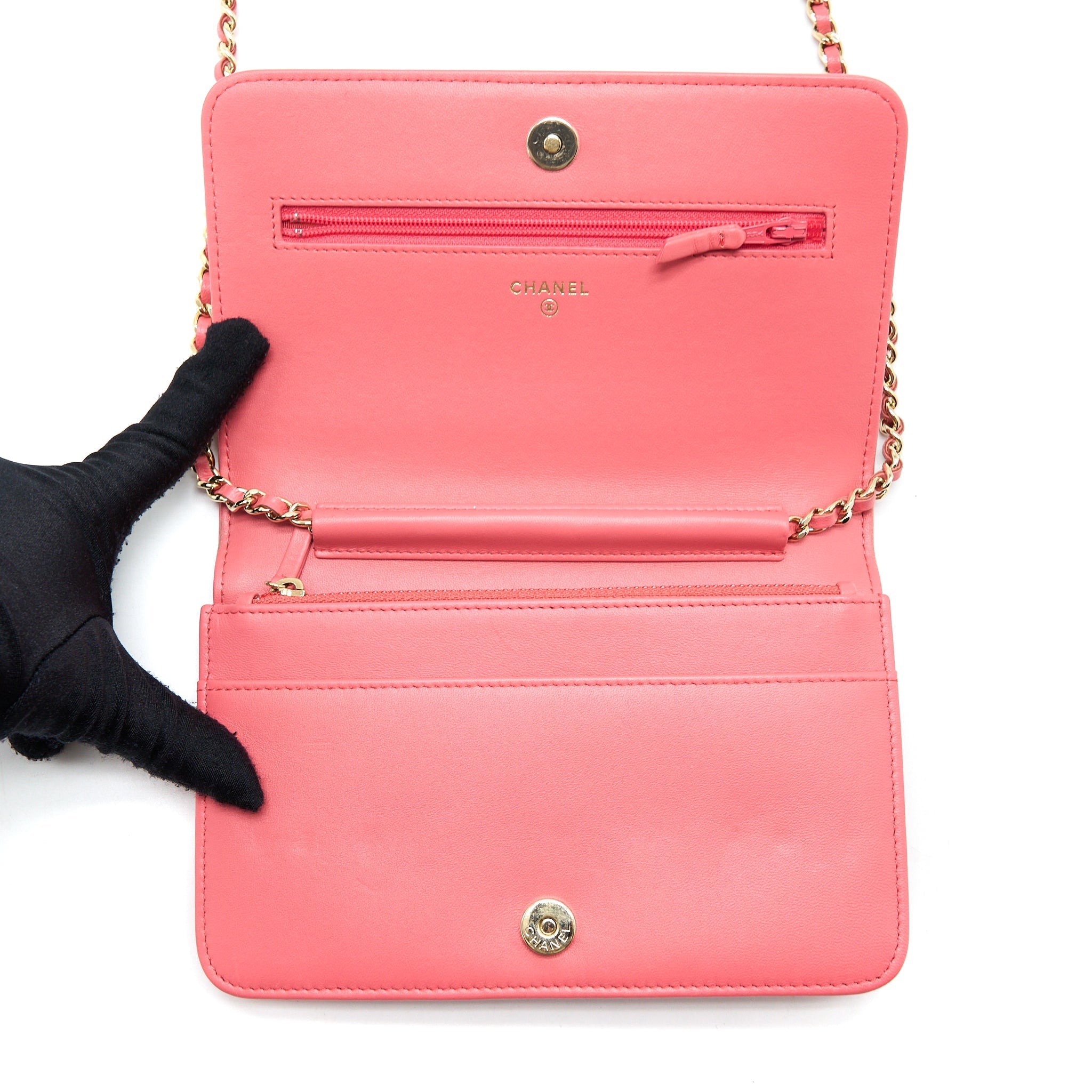 Chanel Boy Wallet On Chain Chevron Calfskin Pink L