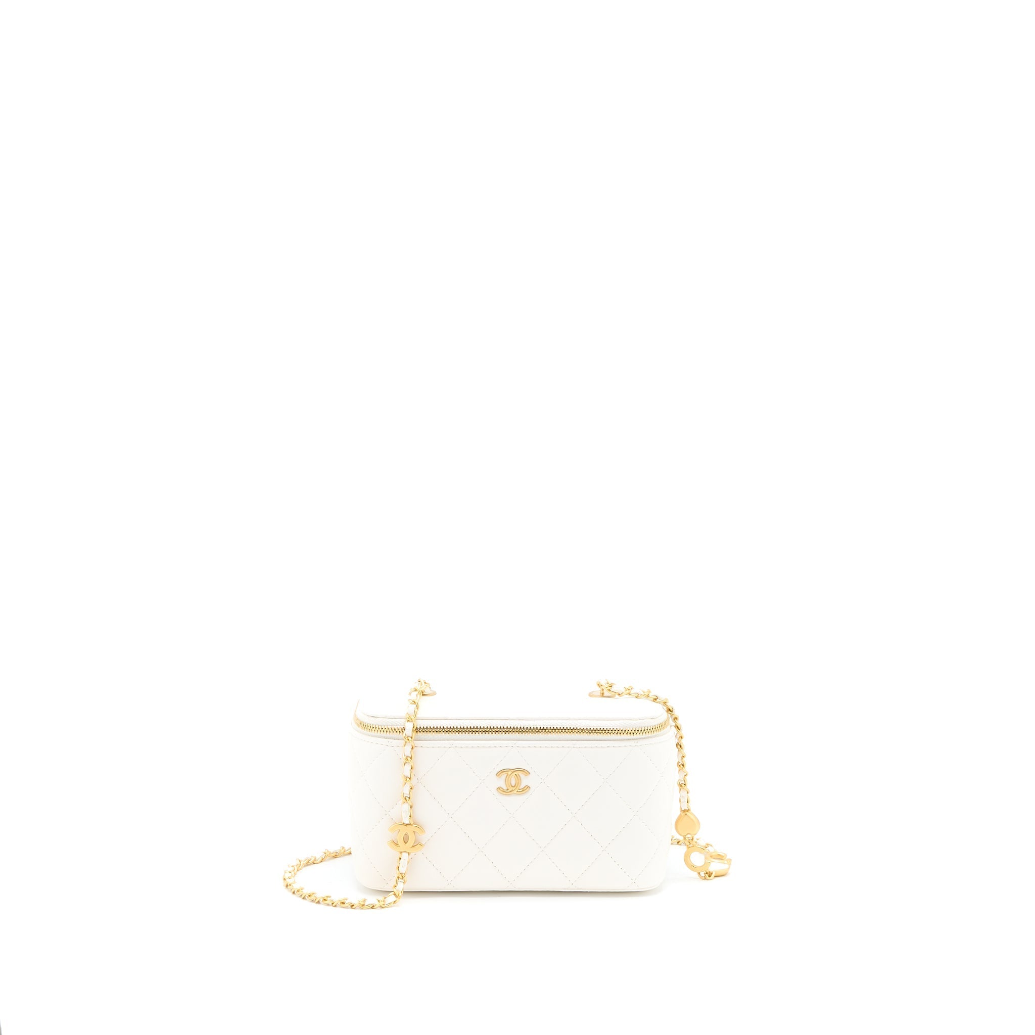 Chanel Long Vanity With Coco Letter Chain Lambskin White
