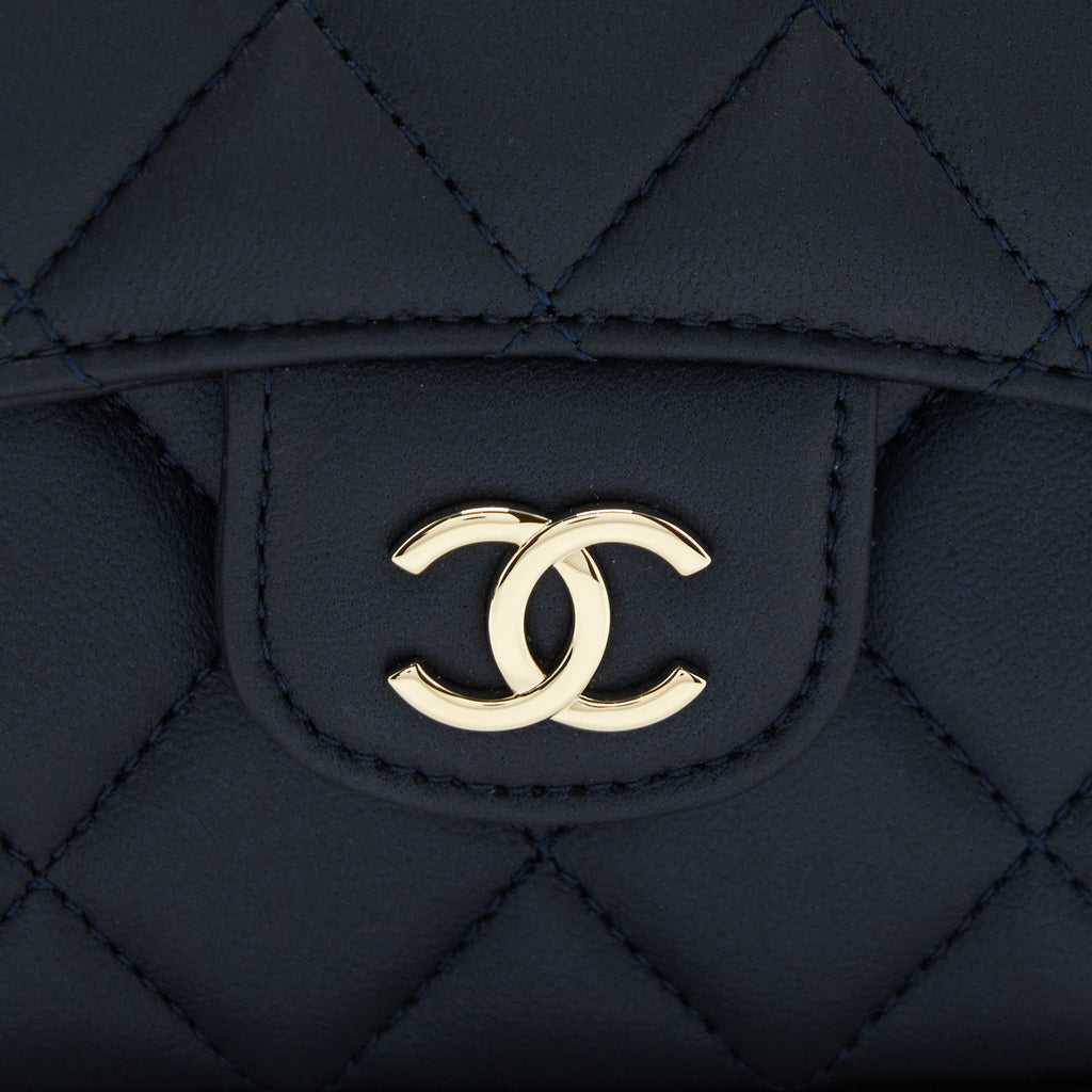 Chanel 22S Top Handle Mini Flap Bag With Chain Lambskin Navy L