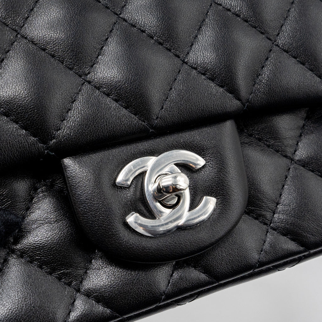 Chanel mini square flap bag lambskin black  (microchip)