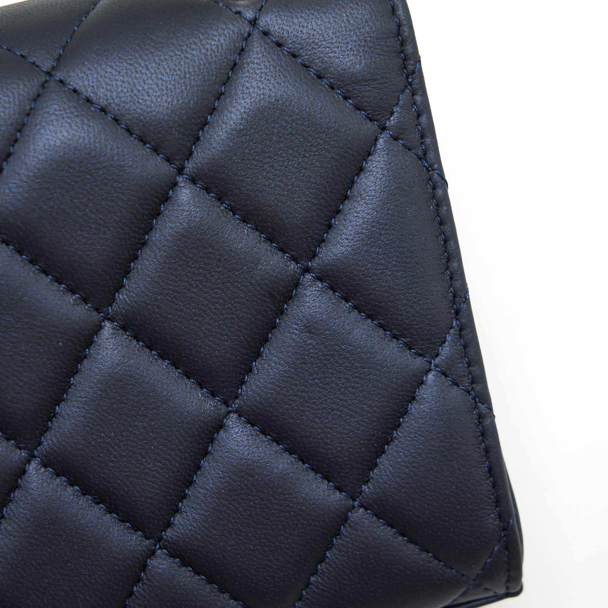 Chanel 22S Top Handle Mini Flap Bag With Chain Lambskin Navy L