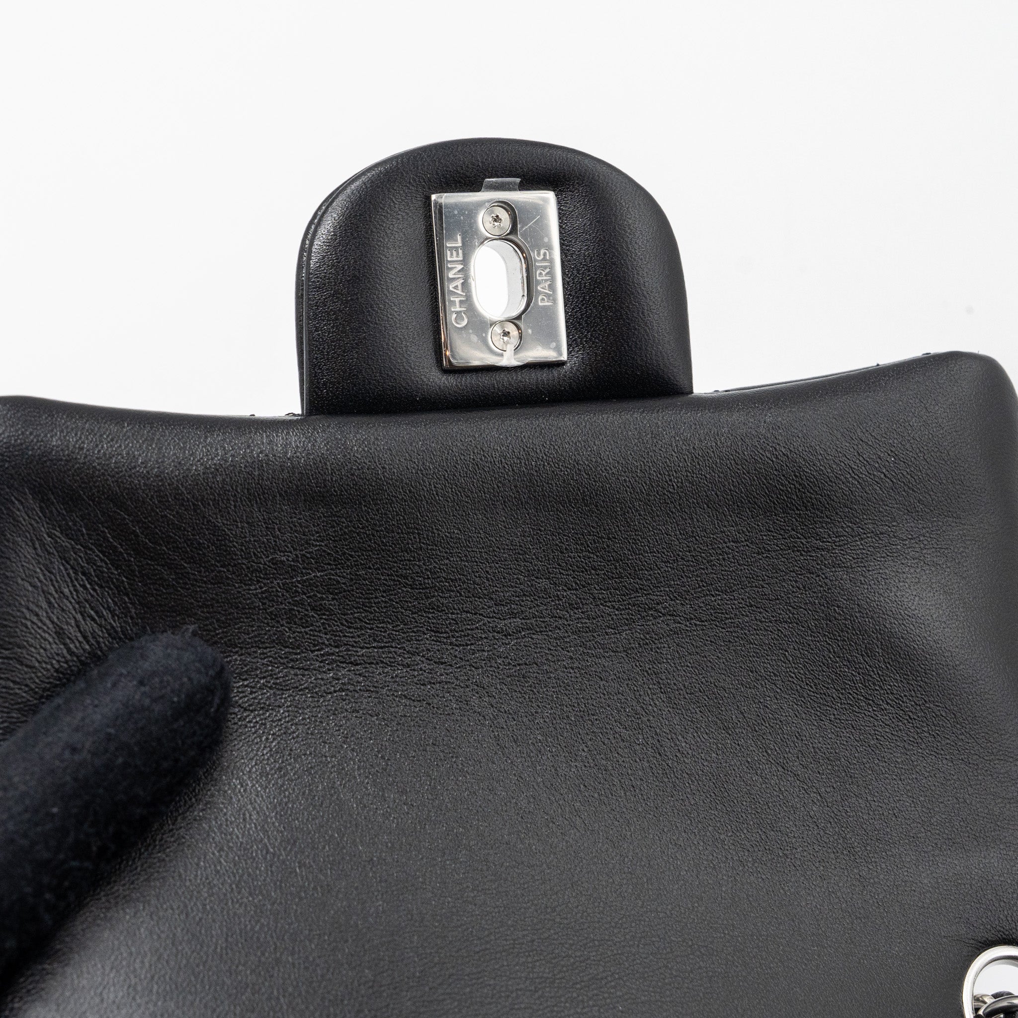 Chanel mini square flap bag lambskin black  (microchip)