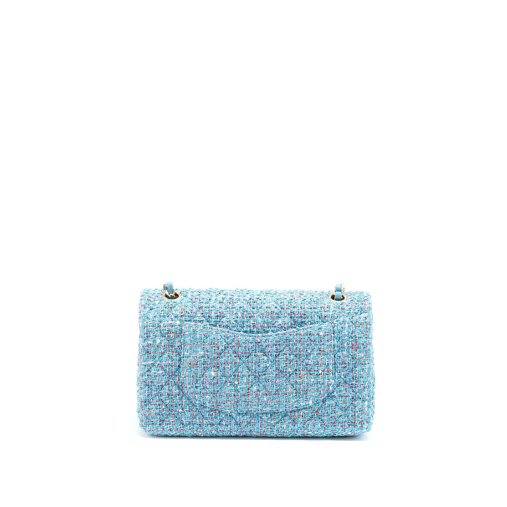 Chanel Tweed Medium Classic Double Flap Bag Light Blue L