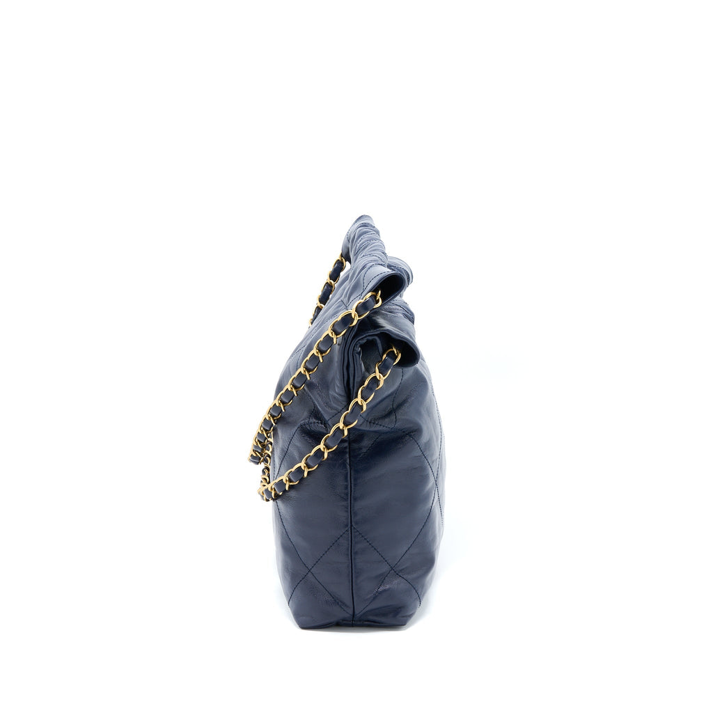 Chanel Small 22 Bag Shiny Calfskin Navy  (Microchip)
