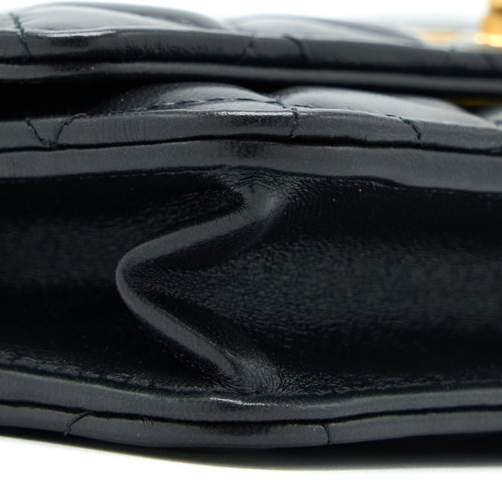 Chanel 22K Gold Pillar Wallet On Chain Lambskin Black Brushed (Microchip)