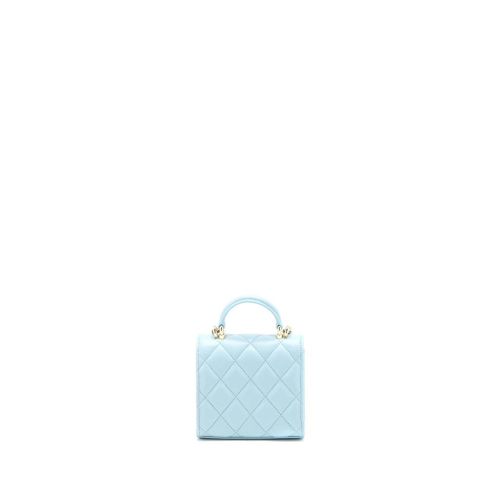 Chanel Top Handle Mini Flap Bag Lambskin Light Blue L