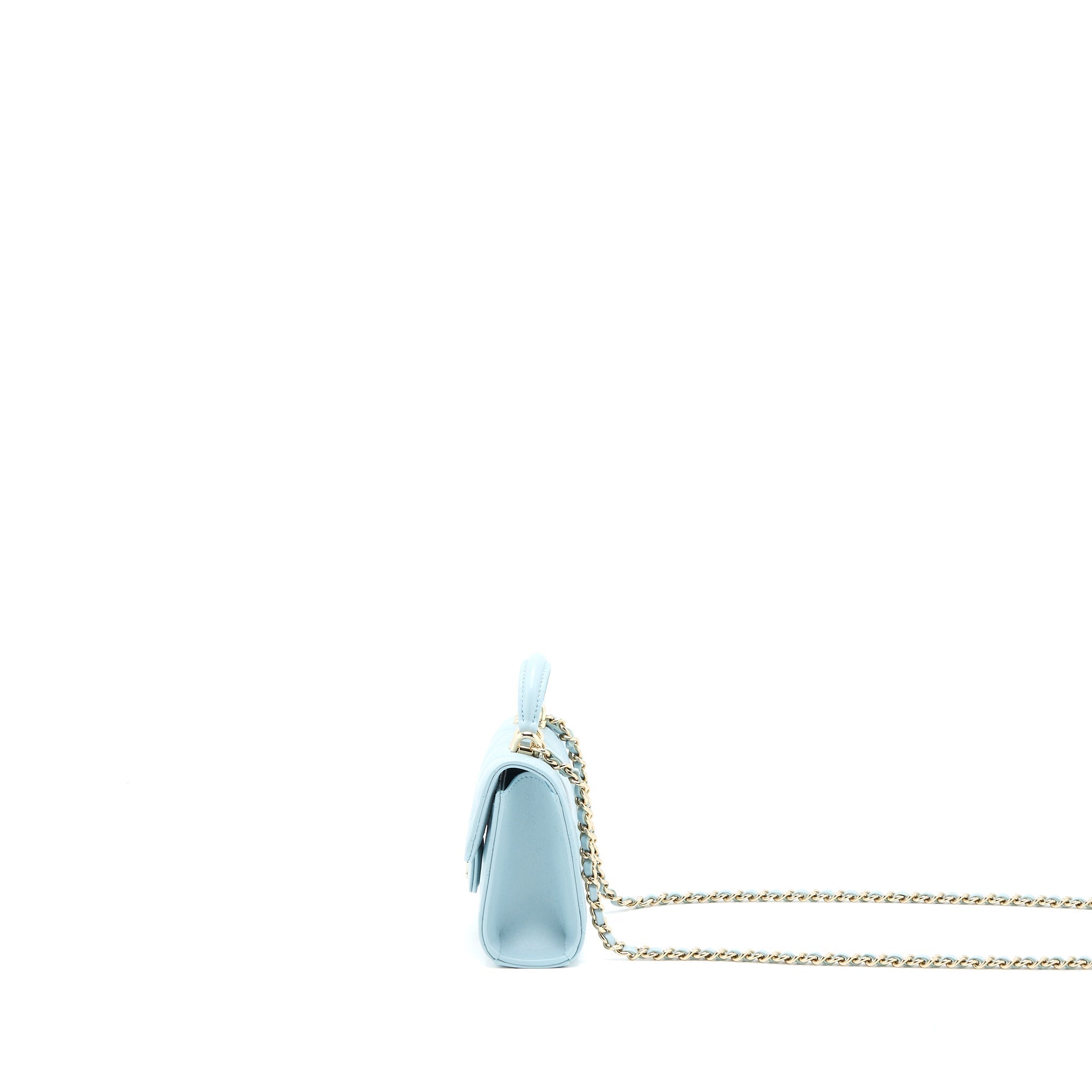 Chanel Top Handle Mini Flap Bag Lambskin Light Blue L