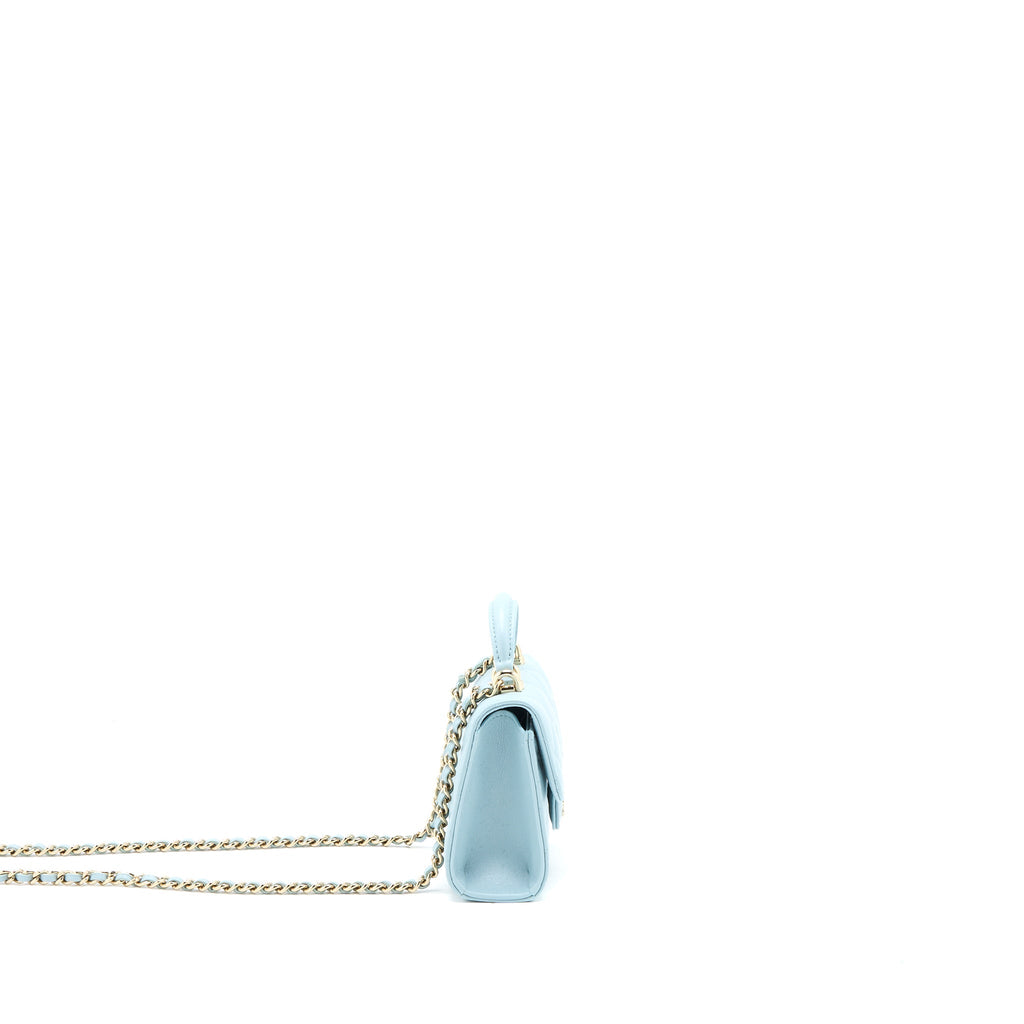 Chanel Top Handle Mini Flap Bag Lambskin Light Blue L