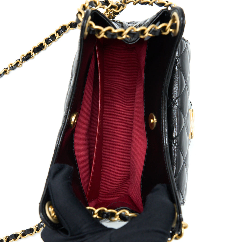 Chanel 23c Small Hobo Bag Shiny Calfskin Black Brushed  (Microchip)