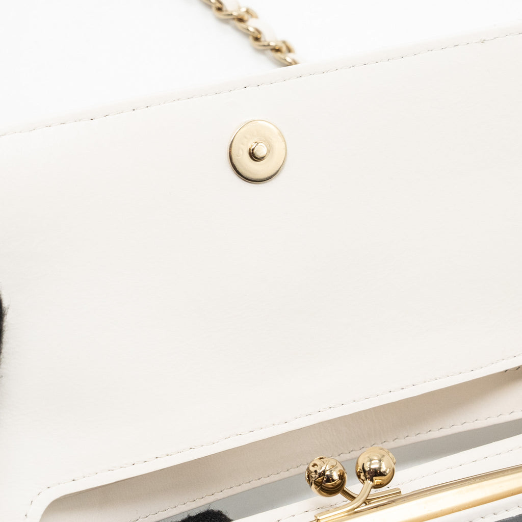 Chanel Top Handle Flap Wallet with chain Lambskin White L (Microchip)