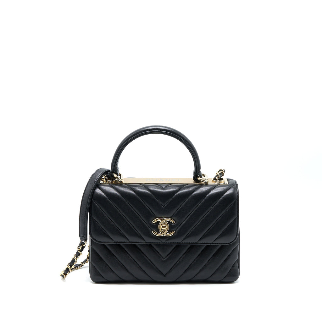 Chanel Chevron Trendy CC Top Handle Flap Bag Lambskin Black L
