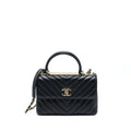 Chanel Chevron Trendy CC Top Handle Flap Bag Lambskin Black L