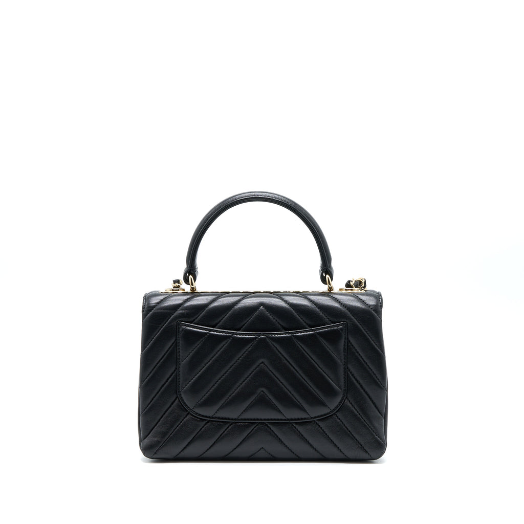 Chanel Chevron Trendy CC Top Handle Flap Bag Lambskin Black L