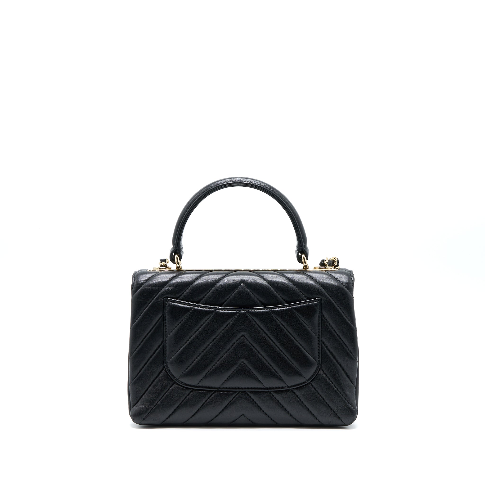 Chanel Chevron Trendy CC Top Handle Flap Bag Lambskin Black L