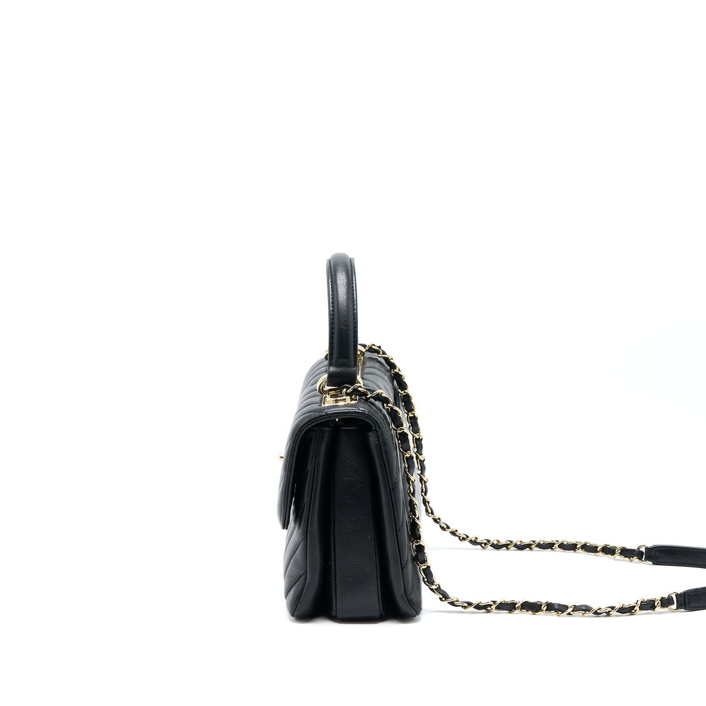 Chanel Chevron Trendy CC Top Handle Flap Bag Lambskin Black L