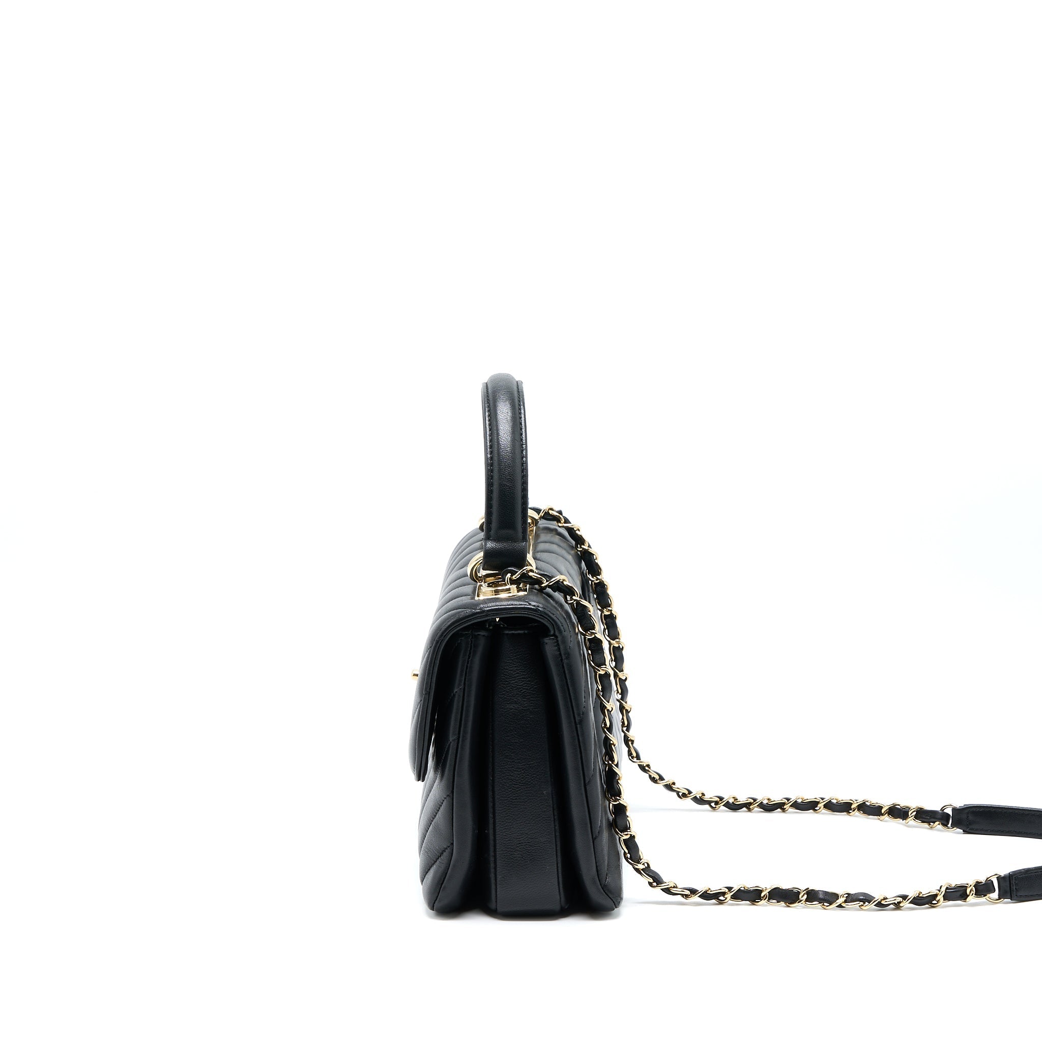 Chanel Chevron Trendy CC Top Handle Flap Bag Lambskin Black L