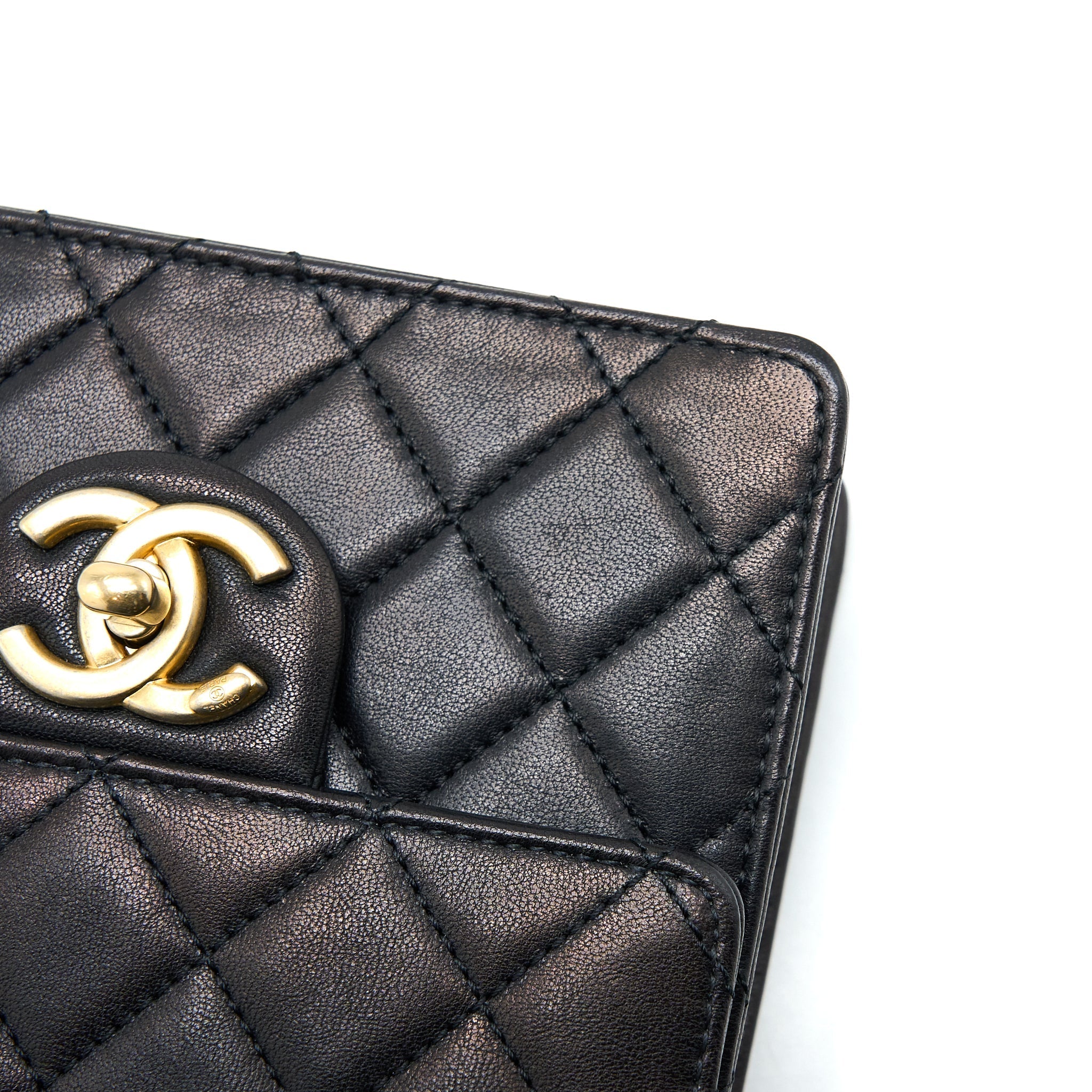 Chanel Vertical Pearl Flap Bag Goatskin Black Brushed