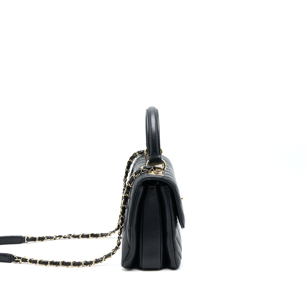 Chanel Chevron Trendy CC Top Handle Flap Bag Lambskin Black L