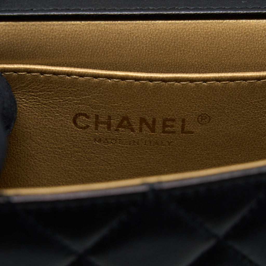 Chanel Vertical Pearl Flap Bag Goatskin Black Brushed