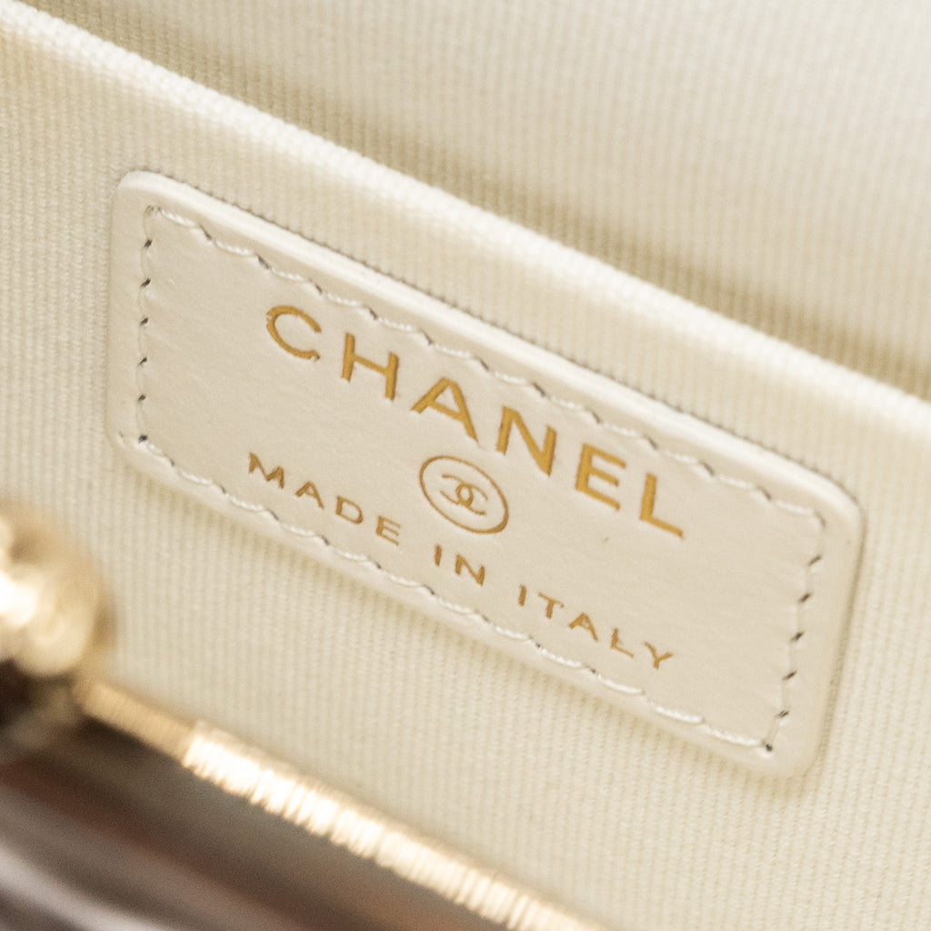 Chanel Top Handle Flap Wallet with chain Lambskin White L (Microchip)