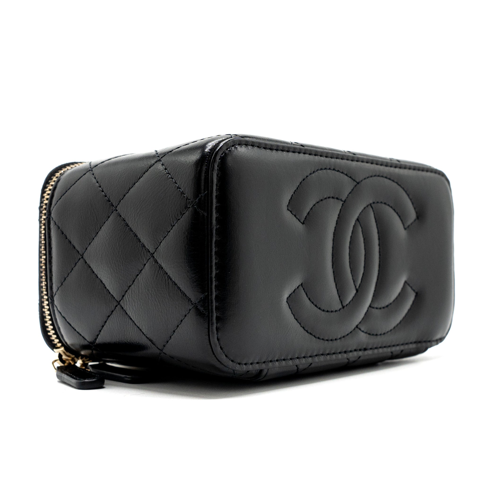 Chanel long vanity case with charms chain Calfskin Black L (microchip)