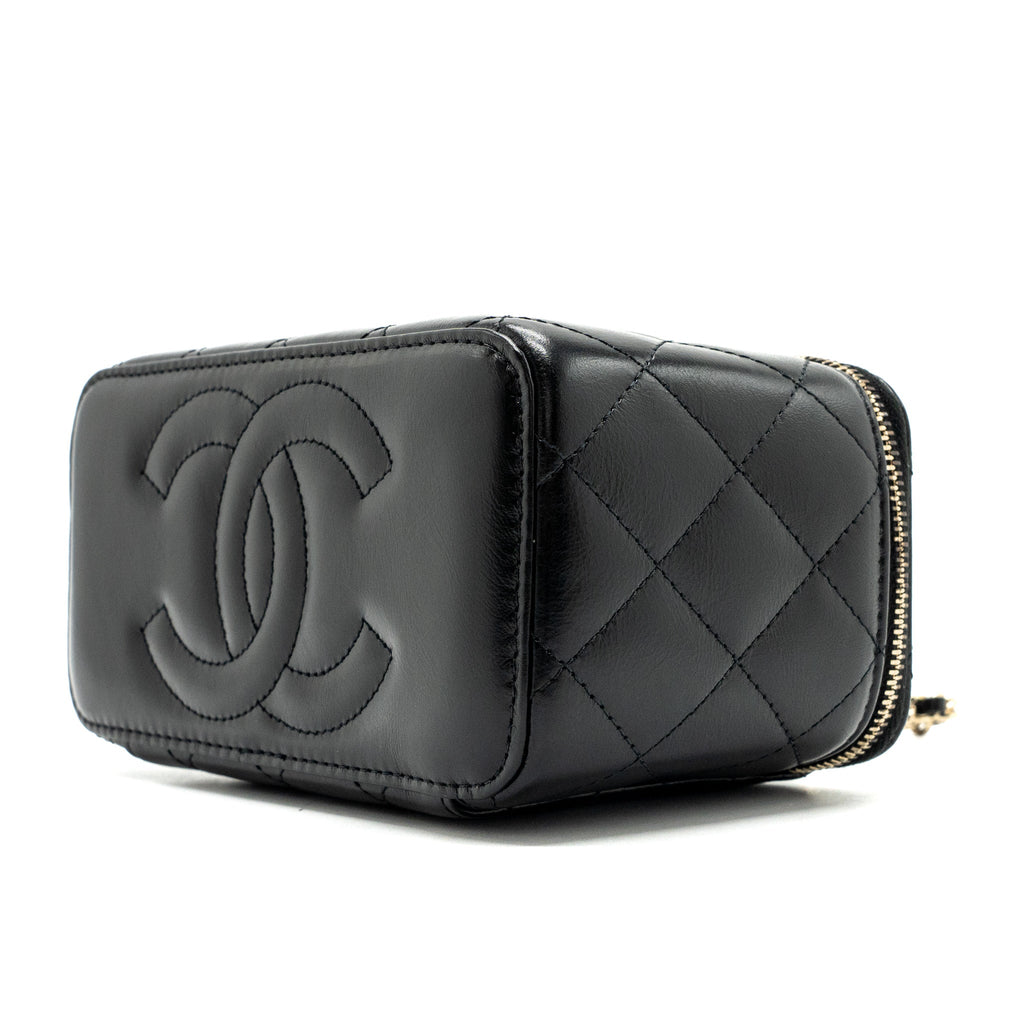 Chanel long vanity case with charms chain Calfskin Black L (microchip)