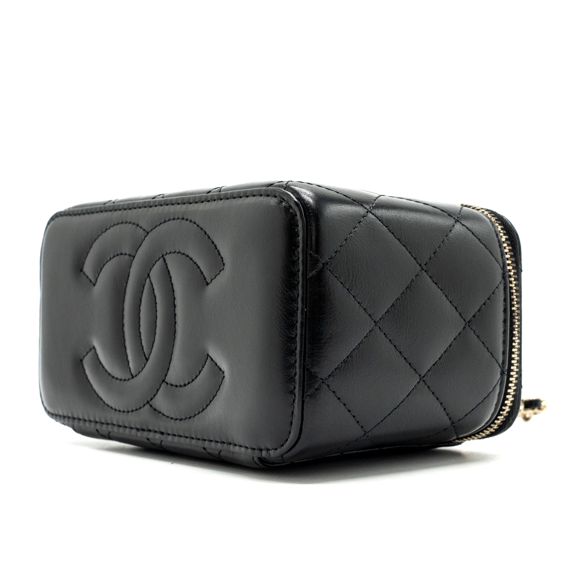 Chanel long vanity case with charms chain Calfskin Black L (microchip)