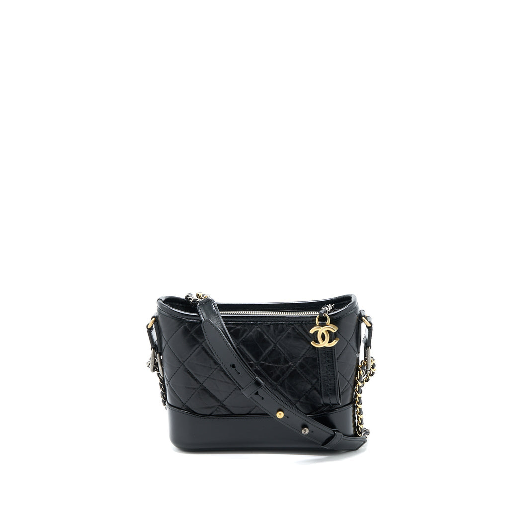 Chanel Small Gabrielle Hobo Bag Aged Calfskin Black Multicolour Hardware