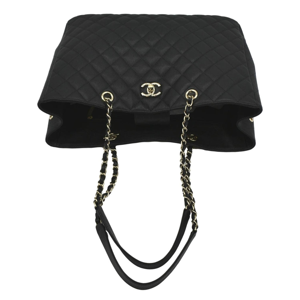CHANEL Large CC Quilted Leather Tote Shoulder Bag Black