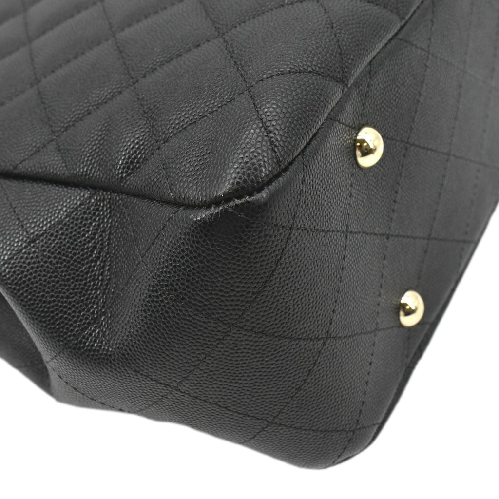 CHANEL Large CC Quilted Leather Tote Shoulder Bag Black