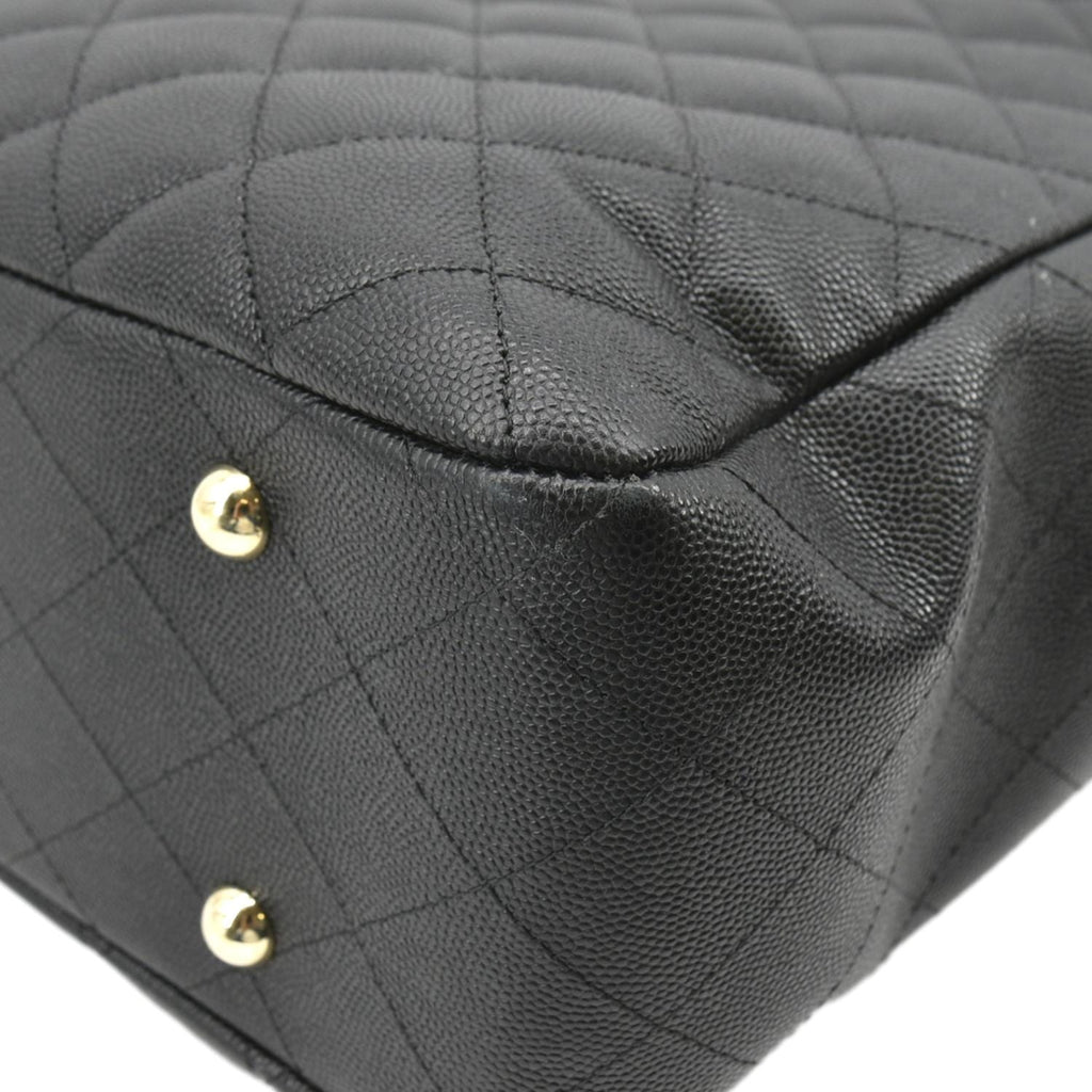CHANEL Large CC Quilted Leather Tote Shoulder Bag Black