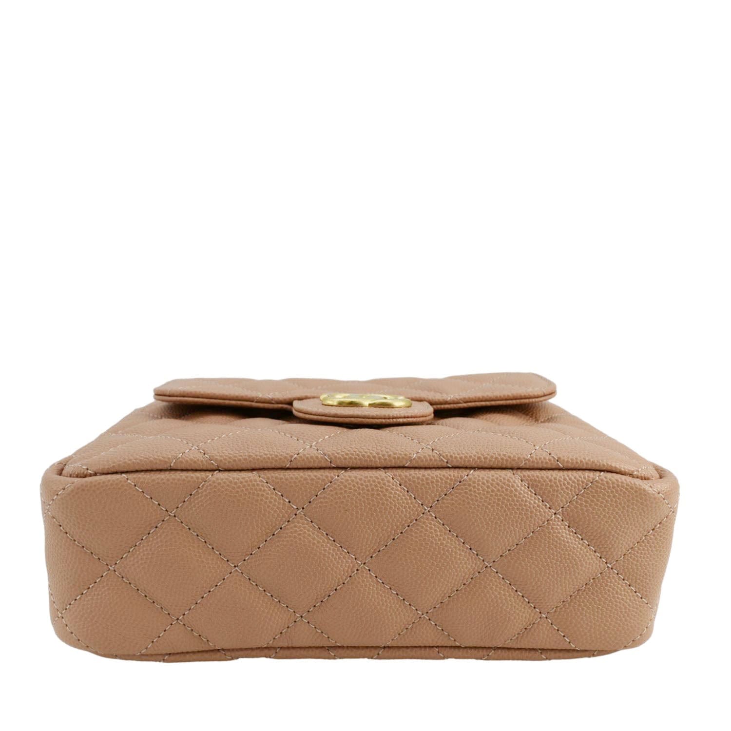 CHANEL Wavy Small Caviar Leather Hobo Shoulder Bag Peach