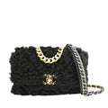 CHANEL Shearling 19 Flap Medium Sheepskin Shoulder Bag Black