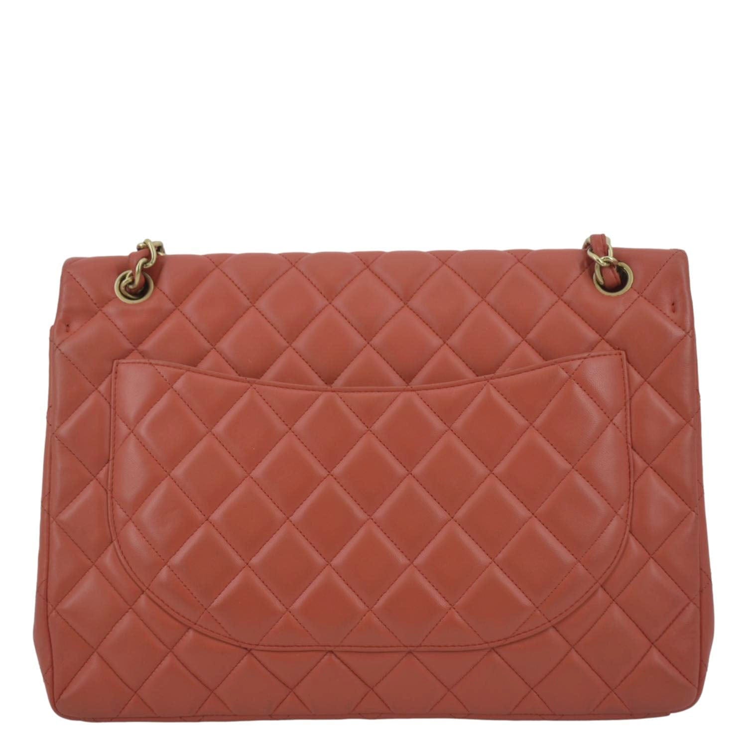 CHANEL Classic Maxi Single Flap Quilted Leather Shoulder Bag Red