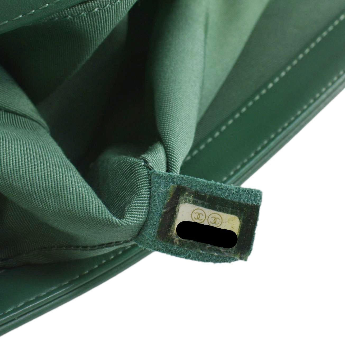 CHANEL Boy Flap Woven Leather Shoulder Bag Green