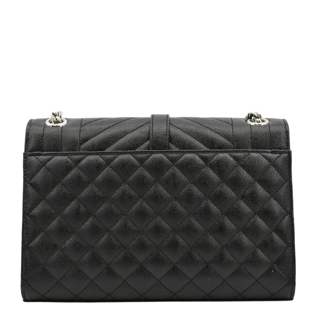 YVES SAINT LAURENT Envelope Mix Matelassé Chain Leather Shoulder Bag Black