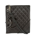 CHANEL Cambon Flat Calfskin Leather Messenger Bag Black
