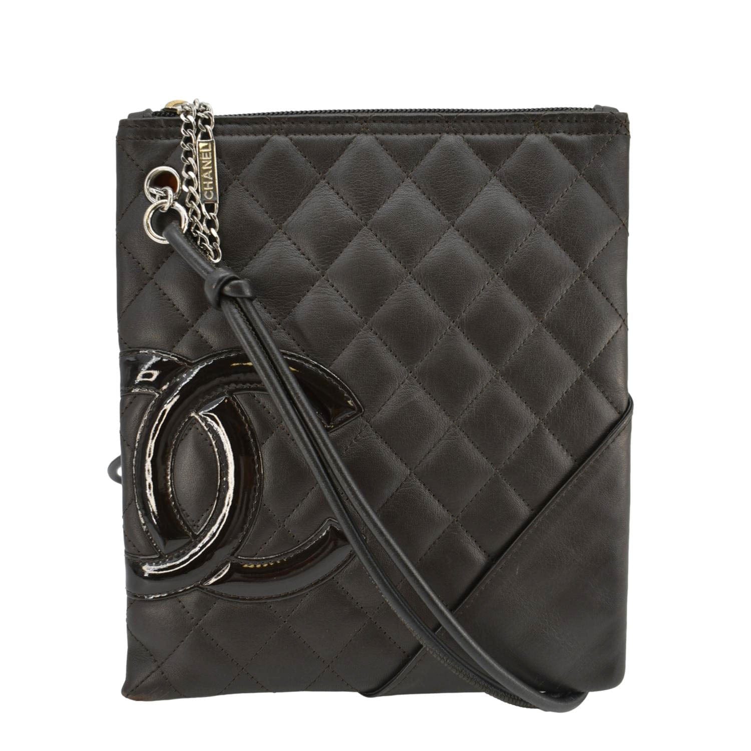 CHANEL Cambon Flat Calfskin Leather Messenger Bag Black