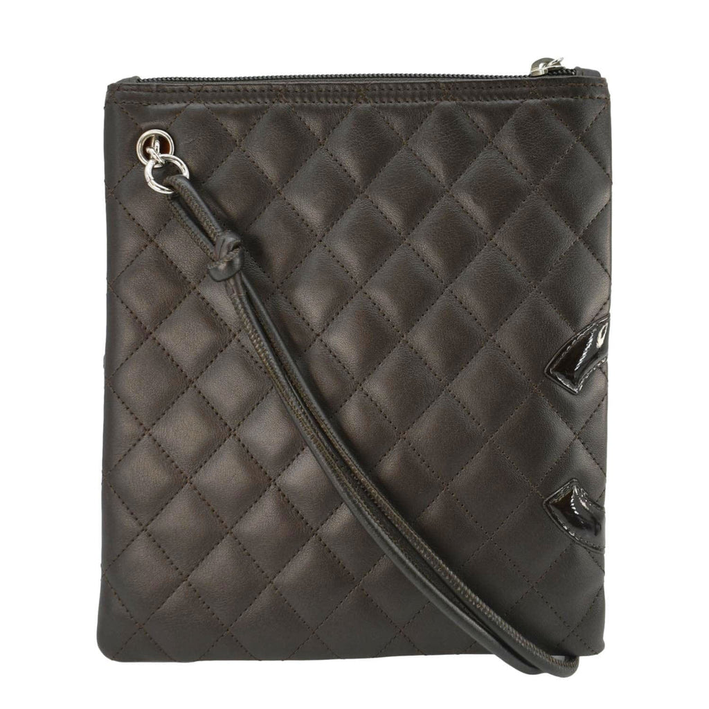 CHANEL Cambon Flat Calfskin Leather Messenger Bag Black