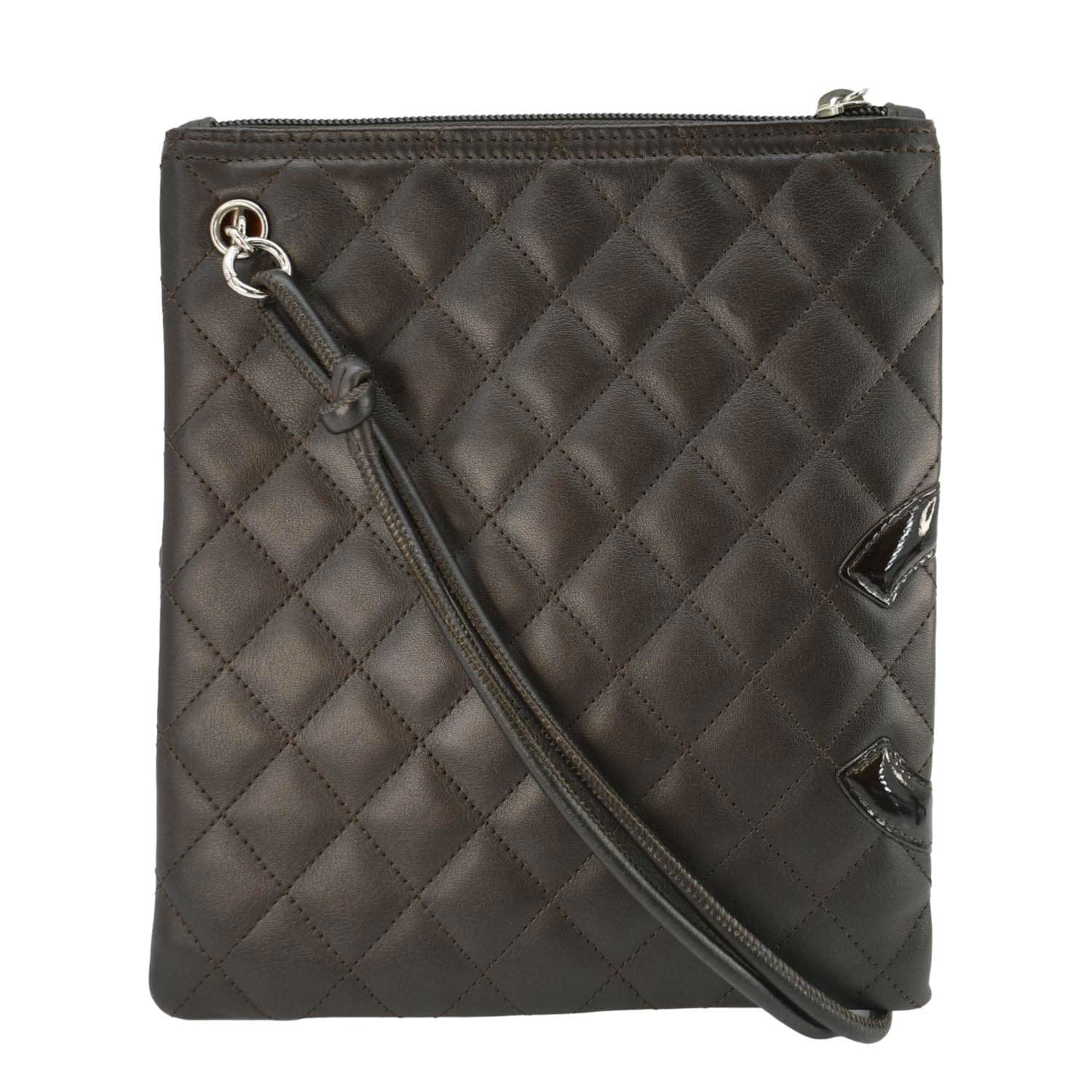 CHANEL Cambon Flat Calfskin Leather Messenger Bag Black