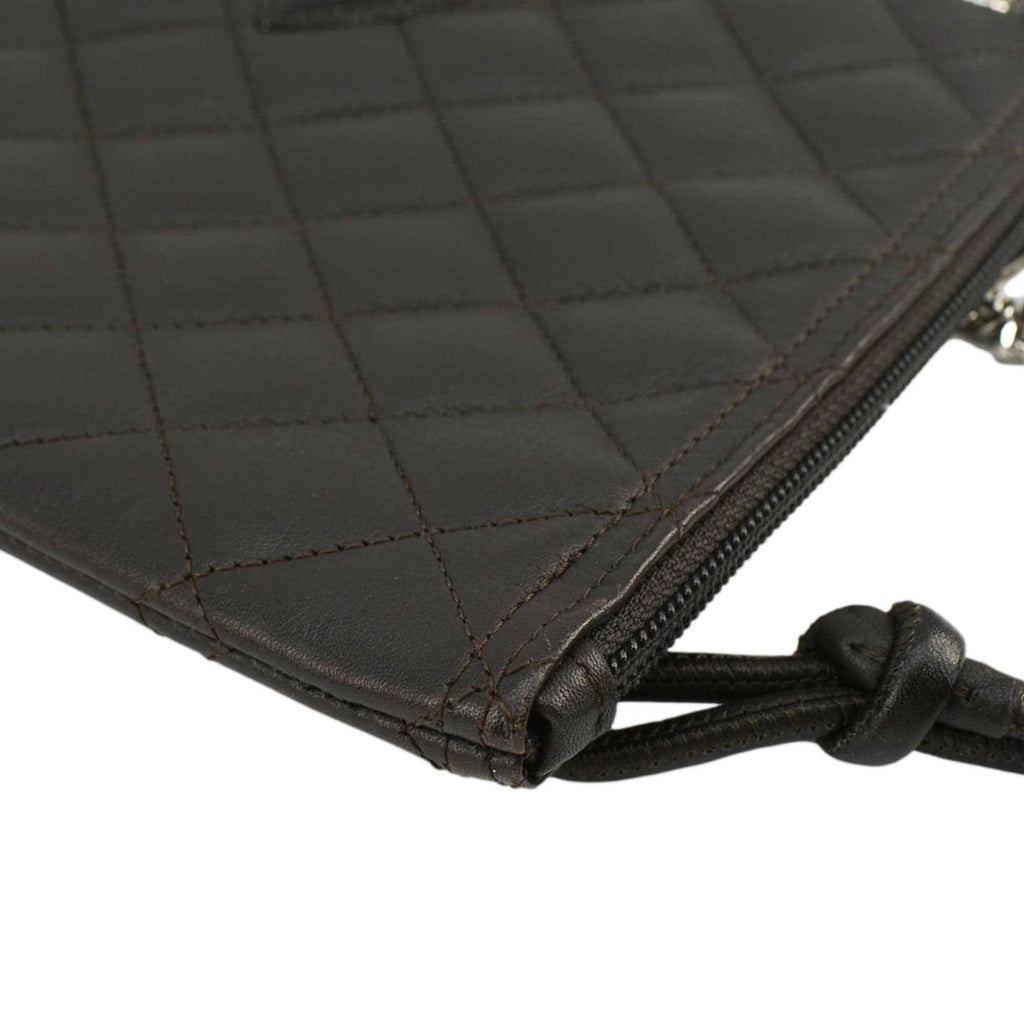 CHANEL Cambon Flat Calfskin Leather Messenger Bag Black