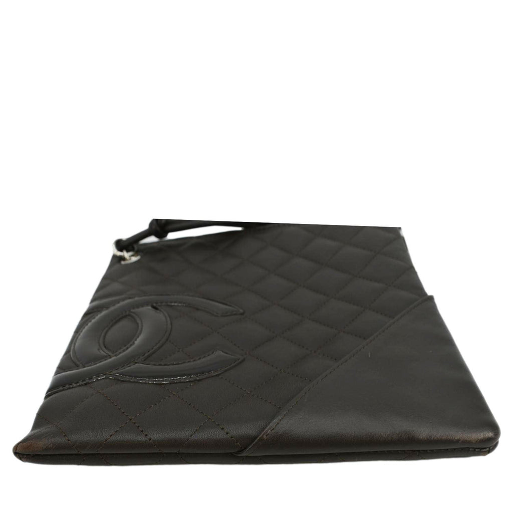 CHANEL Cambon Flat Calfskin Leather Messenger Bag Black