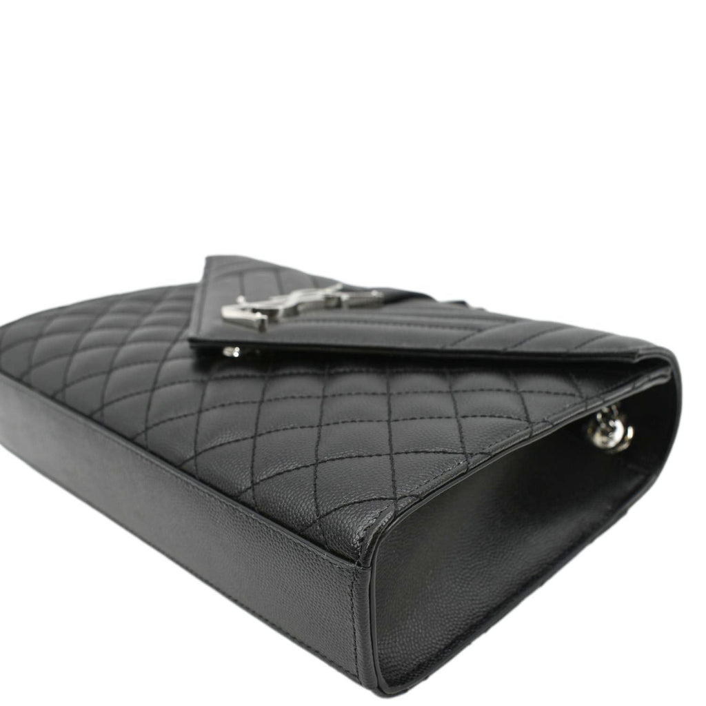 YVES SAINT LAURENT Envelope Mix Matelassé Chain Leather Shoulder Bag Black