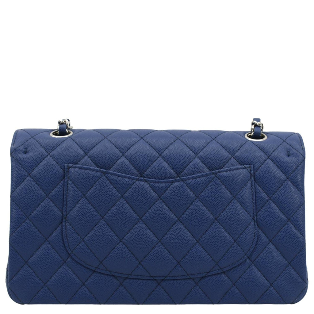CHANEL Classic Medium Flap Quilted Caviar Leather Shoulder Bag Blue