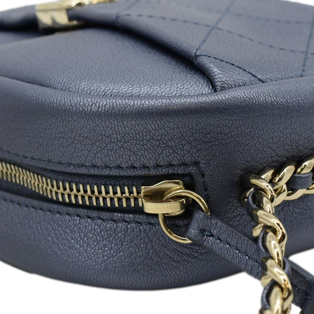 CHANEL Casual Trip Camera Small Metallic Leather Crossbody Bag Blue