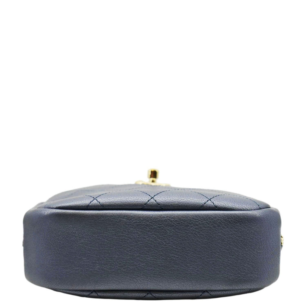 CHANEL Casual Trip Camera Small Metallic Leather Crossbody Bag Blue