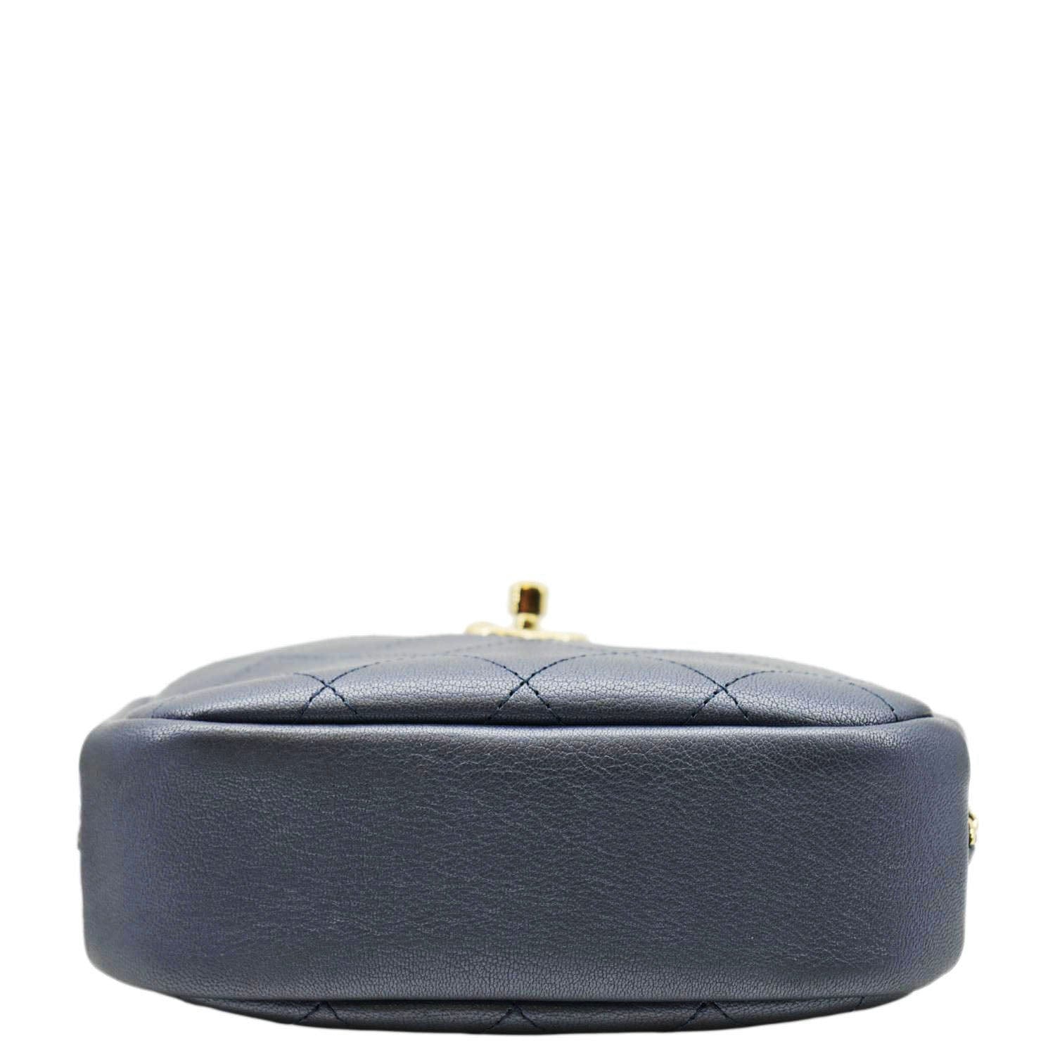 CHANEL Casual Trip Camera Small Metallic Leather Crossbody Bag Blue